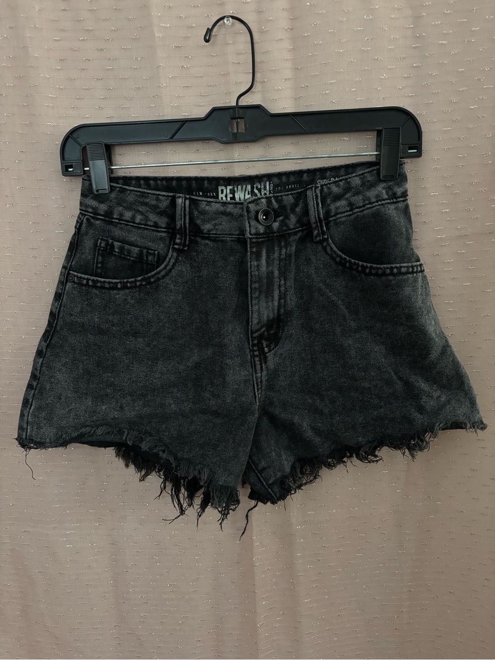 Rewash Black Washed High-Rise Frayed Denim Shorts
